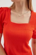 0409 Kare Yaka Örme Bluz - Oranje resmi