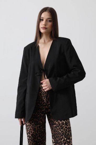 Önü Bağlamalı Blazer Ceket - Siyah resmi