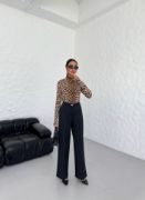 230 Gr Poly Viscose Lycra Metal Düğme Palazzo Pantolon resmi
