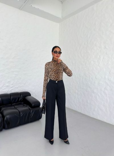230 Gr Poly Viscose Lycra Metal Düğme Palazzo Pantolon resmi