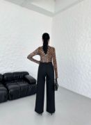 230 Gr Poly Viscose Lycra Metal Düğme Palazzo Pantolon resmi