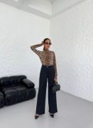 230 Gr Poly Viscose Lycra Metal Düğme Palazzo Pantolon resmi