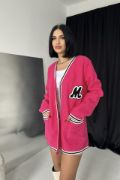 Fuşya Şeritli Bukle Hırka resmi