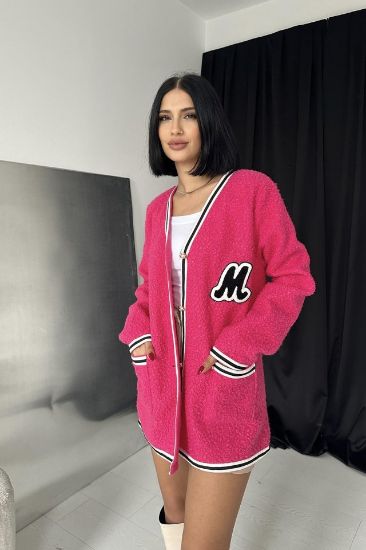 Fuşya Şeritli Bukle Hırka resmi