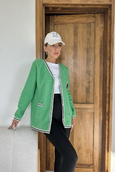 Yeşil Şeritli Bukle Hırka resmi