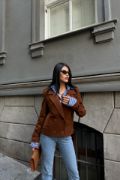 KAŞE CROP CEKET 4 DÜĞME - Kahverengi resmi