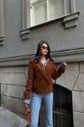 KAŞE CROP CEKET 4 DÜĞME - Kahverengi resmi