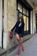 KAŞE CROP 4 DÜĞME CEKET - Lacivert resmi