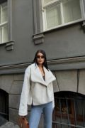 YÜN CROP KABAN - Krem resmi