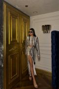 ŞERİT PAYET CROP BLUZ - YIRTMAÇLI ETEK TAKIM - Siyah resmi