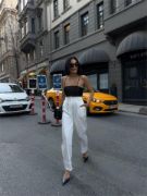 PAÇASI CIRTLI PANTOLON - Beyaz resmi
