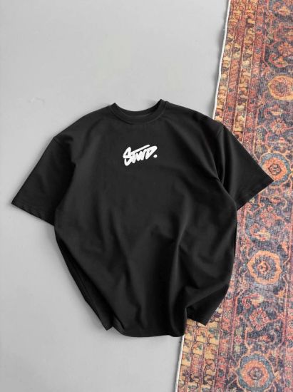 Baskılı Oversize T-shirt - Siyah resmi