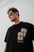 Erkek Baskılı Oversize T-shirt - Siyah resmi