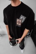 Erkek Baskılı Oversize T-shirt - Siyah resmi