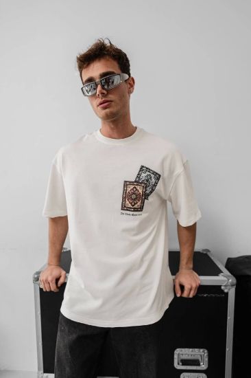 Erkek Baskılı Oversize T-shirt - Beyaz resmi