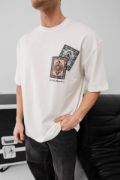 Erkek Baskılı Oversize T-shirt - Beyaz resmi