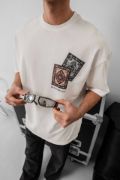 Erkek Baskılı Oversize T-shirt - Beyaz resmi