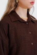 Kahverengi Oversize Keten Alt Üst Takım 6622 resmi