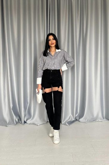Siyah Askılı İki Parça Jeans Pantolon resmi