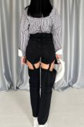 Siyah Askılı İki Parça Jeans Pantolon resmi