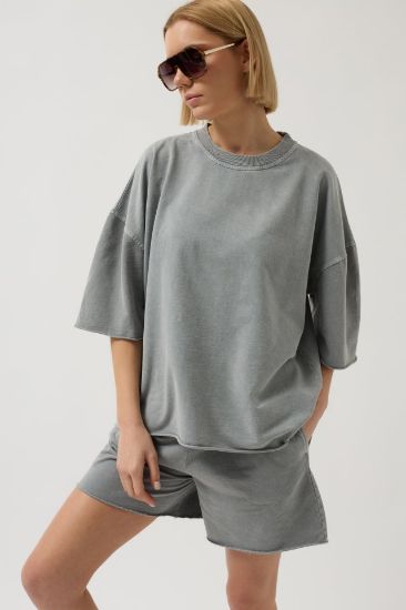 Oversize Lazer Kesim Bisiklet Yaka T-Shirt resmi