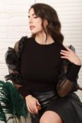 Siyah Kolları Organze Detaylı Bluz resmi