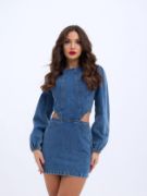 6834 WINDOWED DENIM DRESS-MAVİ resmi