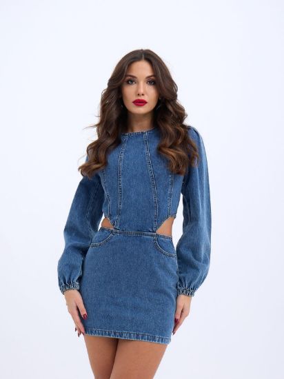 6834 WINDOWED DENIM DRESS-MAVİ resmi