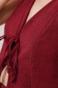 Ön Bağlama Detaylı Yelek Ve Pantolon Bordo İkili Takım resmi