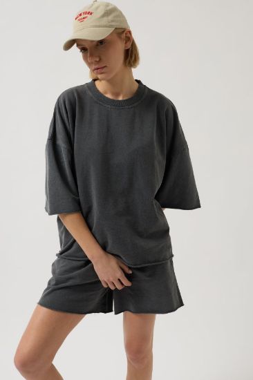 Oversize Lazer Kesim Bisiklet Yaka T-Shirt resmi