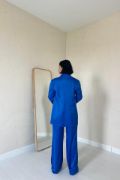 Mavi Saten Ceket Ve Pantolon Takım resmi