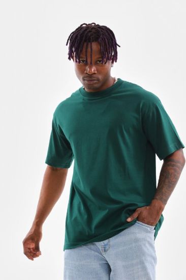 Unisex Oversize Düz Bisiklet Yaka T-Shirt - Koyu Yeşili resmi
