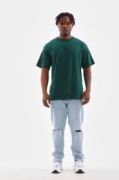 Unisex Oversize Düz Bisiklet Yaka T-Shirt - Koyu Yeşili resmi