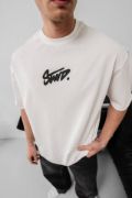 Erkek Baskılı Oversize T-shirt - Beyaz resmi