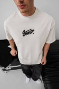 Erkek Baskılı Oversize T-shirt - Beyaz resmi