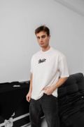 Erkek Baskılı Oversize T-shirt - Beyaz resmi