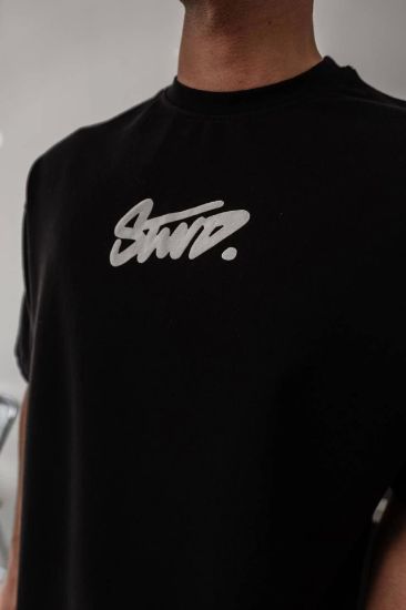 Erkek Baskılı Oversize T-shirt - Siyah resmi