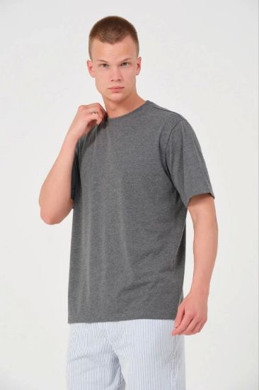 Erkek 24/1 Düz A Kalite Oversize T-shirt - Antrasit resmi