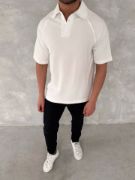 Yakalı Patlı Kısa Kol T-shirt - Beyaz resmi