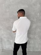 Yakalı Patlı Kısa Kol T-shirt - Beyaz resmi