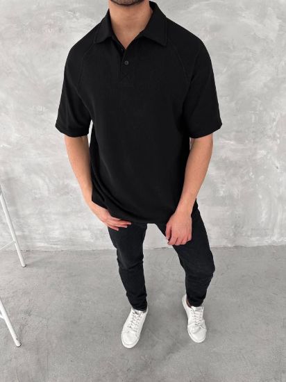 Yakalı Patlı Kısa Kol T-shirt - Siyah resmi