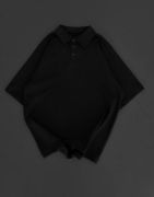 Yakalı Patlı Kısa Kol T-shirt - Siyah resmi