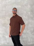 Yakalı Patlı Kısa Kol T-shirt - Kahverengi resmi