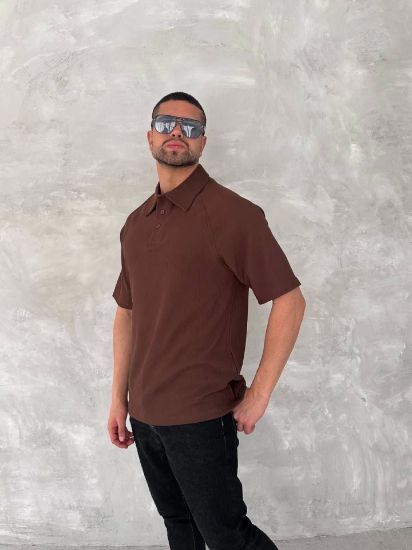Yakalı Patlı Kısa Kol T-shirt - Kahverengi resmi