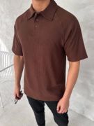 Yakalı Patlı Kısa Kol T-shirt - Kahverengi resmi
