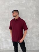 Yakalı Patlı Kısa Kol T-shirt - Bordo resmi