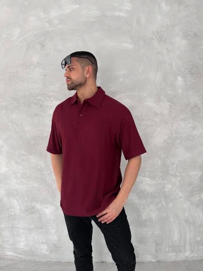 Yakalı Patlı Kısa Kol T-shirt - Bordo resmi