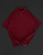 Yakalı Patlı Kısa Kol T-shirt - Bordo resmi