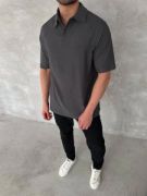 Yakalı Patlı Kısa Kol T-shirt - Antrasit resmi