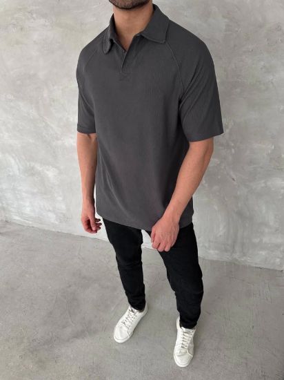 Yakalı Patlı Kısa Kol T-shirt - Antrasit resmi